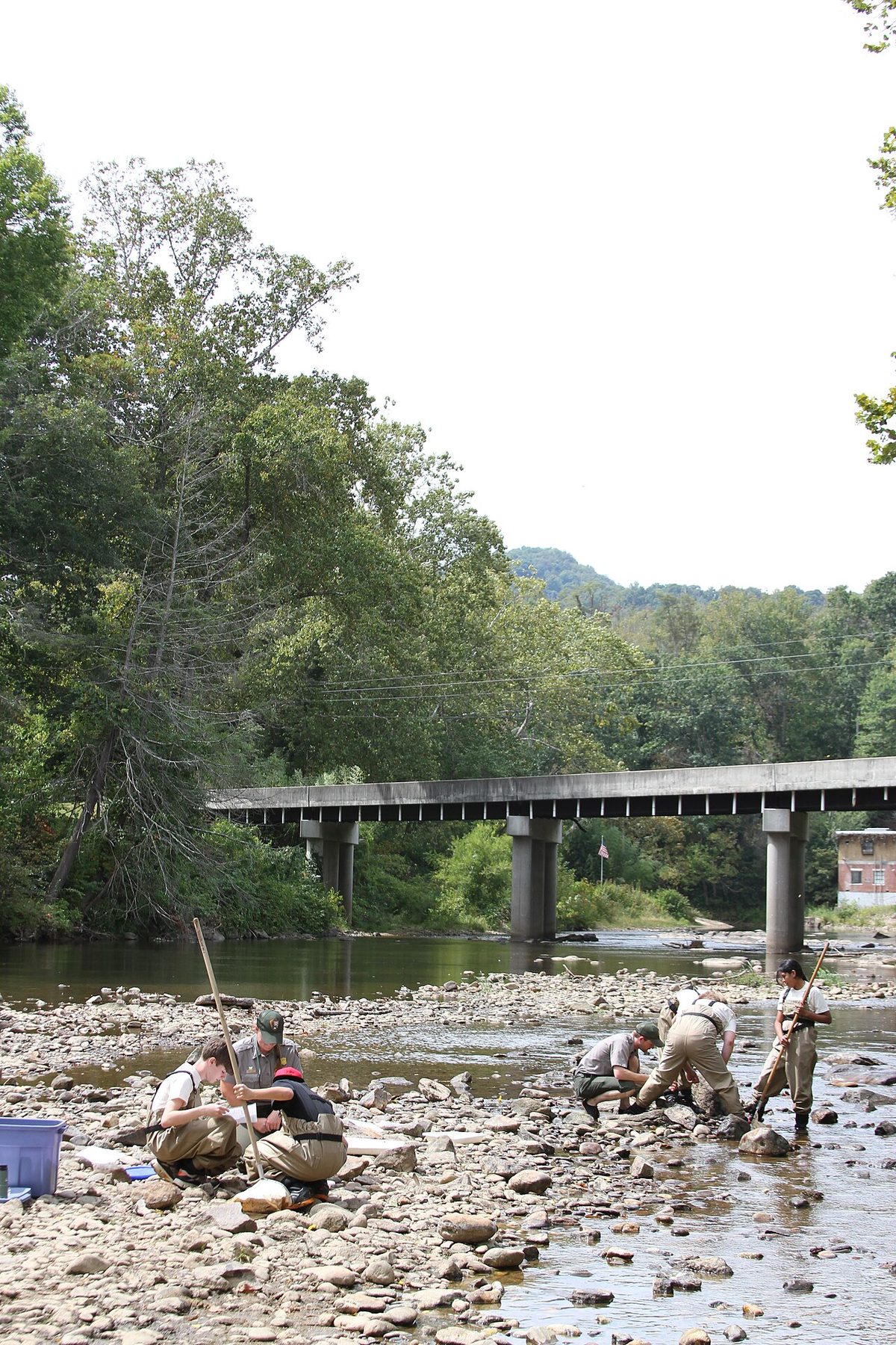 Students working in the Pigeon River